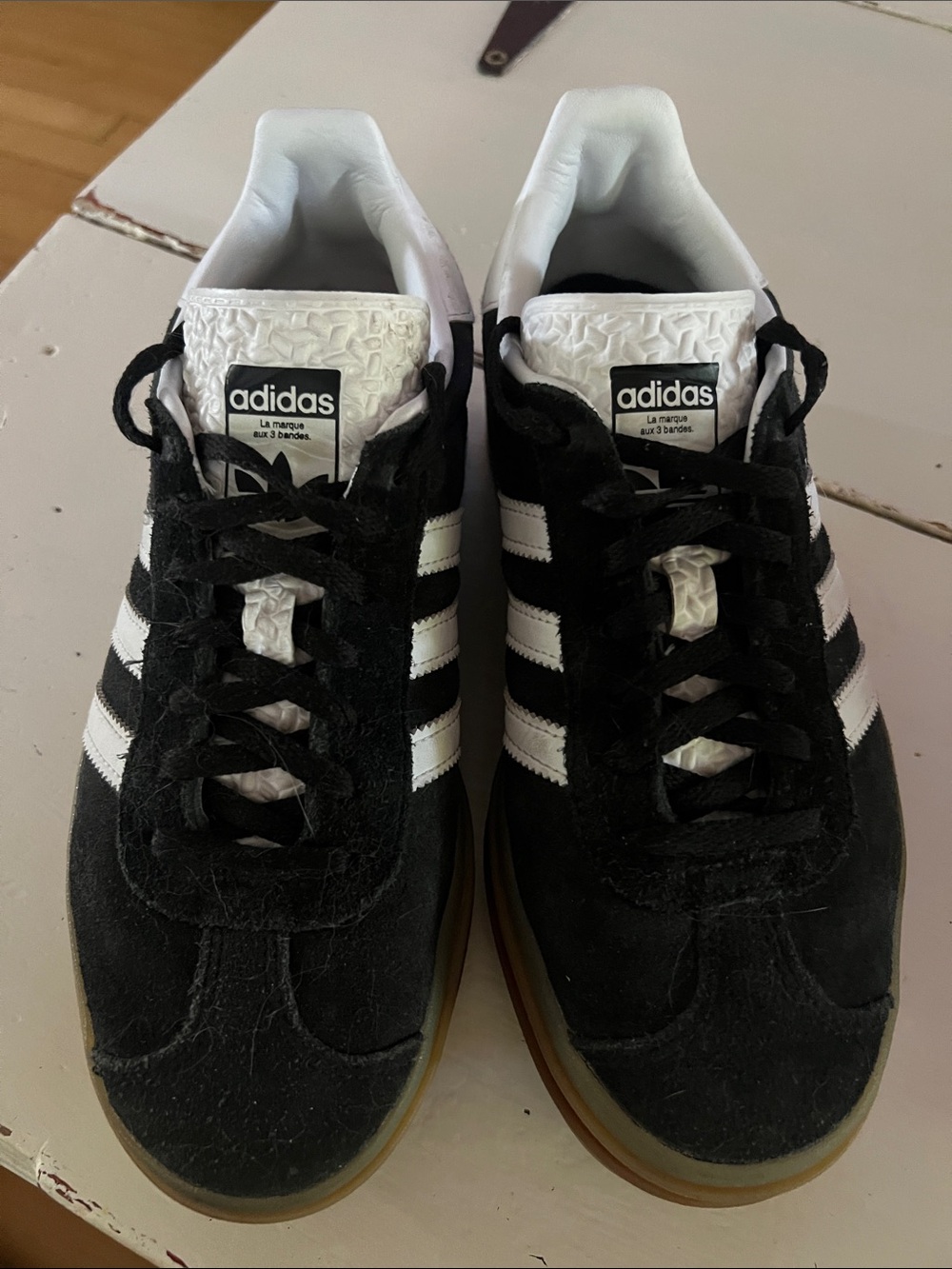 adidas Gazelle Black & White Suede Sneakers with Gum Sole platform - Picture 5 of 7